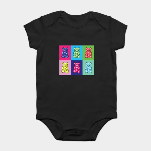 Gummy Cartoon Bears Pop Art Baby Bodysuit by Ichaku